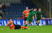 28 August 2024; Kian Leavy of St Patrick's Athletic in action against Hamza Güreler of Istanbul Basaksehir during the UEFA Conference League play-off second leg match between Istanbul Basaksehir and St Patrick's Athletic at Basaksehir Faith Terim Stadium in Istanbul, Türkiye. Photo by Ozan Emre Oktay/Sportsfile