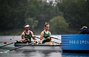 30 August 2024; Katie O’Brien, right, and Tiarnán O’Donnell of Ireland before the PR2 mixed double sculls heats on day two of the Paris 2024 Paralympic Games at Vaires-sur-Marne Nautical Stadium in Paris, France. Photo by Harry Murphy/Sportsfile