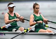 30 August 2024; Katie O’Brien, right, and Tiarnán O’Donnell of Ireland in action during the PR2 mixed double sculls heats on day two of the Paris 2024 Paralympic Games at Vaires-sur-Marne Nautical Stadium in Paris, France. Photo by Harry Murphy/Sportsfile