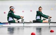 30 August 2024; Katie O’Brien, right, and Tiarnán O’Donnell of Ireland before the PR2 mixed double sculls heats on day two of the Paris 2024 Paralympic Games at Vaires-sur-Marne Nautical Stadium in Paris, France. Photo by Harry Murphy/Sportsfile
