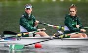 30 August 2024; Katie O’Brien, right, and Tiarnán O’Donnell of Ireland before the PR2 mixed double sculls heats on day two of the Paris 2024 Paralympic Games at Vaires-sur-Marne Nautical Stadium in Paris, France. Photo by Harry Murphy/Sportsfile