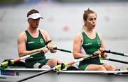 30 August 2024; Katie O’Brien, right, and Tiarnán O’Donnell of Ireland before the PR2 mixed double sculls heats on day two of the Paris 2024 Paralympic Games at Vaires-sur-Marne Nautical Stadium in Paris, France. Photo by Harry Murphy/Sportsfile