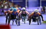 31 August 2024; Shauna Bocquet of Ireland, centre, during the women's 5000m T54 final on day three of the Paris 2024 Paralympic Games at Stade de France in Paris, France. Photo by Ramsey Cardy/Sportsfile