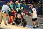 31 August 2024; Richael Timothy of Ireland with coach Peter Alexander, right, before the women's C1-3 500m time trial qualifying on day three of the Paris 2024 Paralympic Games at Vélodrome de Saint-Quentin-en-Yvelines in Paris, France. Photo by Harry Murphy/Sportsfile