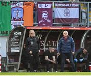 30 August 2024; Galway United manager John Caulfield and assistant manager Ollie Horgan, left, during the SSE Airtricity Men's Premier Division match between Galway United and Derry City at Eamonn Deacy Park in Galway. Photo by Stephen McCarthy/Sportsfile