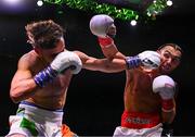 31 August 2024; Sami Hamed, right, in action against Jesse Clarke in their welterweight bout during the Misfits Boxing & DAZN X Series at the 3Arena in Dublin. Photo by David Fitzgerald/Sportsfile