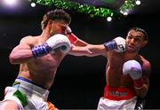 31 August 2024; Sami Hamed, right, in action against Jesse Clarke in their welterweight bout during the Misfits Boxing & DAZN X Series at the 3Arena in Dublin. Photo by David Fitzgerald/Sportsfile