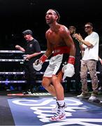 31 August 2024; Sami Hamed after winning his welterweight bout against Jesse Clarke during the Misfits Boxing & DAZN X Series at the 3Arena in Dublin. Photo by David Fitzgerald/Sportsfile