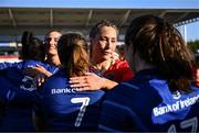 31 August 2024; Eimear Considine of Leinster, 7, hugs Stephanie Nunan of Munster after the Vodafone Women’s Interprovincial Championship final between Leinster and Munster at the Kingspan Stadium in Belfast. Photo by Shauna Clinton/Sportsfile