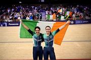 1 September 2024; Katie George Dunlevy, left, and Eve McCrystal of Ireland celebrate after winning silver in the women's 3000m individual pursuit final on day four of the Paris 2024 Paralympic Games at Vélodrome de Saint-Quentin-en-Yvelines in Paris, France. Photo by Harry Murphy/Sportsfile