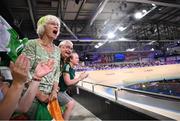 1 September 2024; Katie George Dunlevy of Ireland's parents Alana and John during the women's 3000m individual pursuit final on day four of the Paris 2024 Paralympic Games at Vélodrome de Saint-Quentin-en-Yvelines in Paris, France. Photo by Ramsey Cardy/Sportsfile