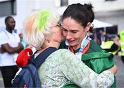 1 September 2024; Katie George Dunlevy of Ireland celebrate with her mother Alana after winning silver in the women's B 3000m individual pursuit final on day four of the Paris 2024 Paralympic Games at Vélodrome de Saint-Quentin-en-Yvelines in Paris, France. Photo by Harry Murphy/Sportsfile
