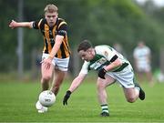 1 September 2024; Darragh O'Hanlon of High Moss Sarsfields in action against Aaron O'Neill of Crossmaglen Rangers during the Armagh Senior Club Football Championship Group B second round match between High Moss Sarsfields and Crossmaglen Rangers at Fr Dan McGeown Park in Derrytrasna, Armagh. Photo by Piaras Ó Mídheach/Sportsfile