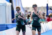 2 September 2024; Chloe MacCombe, left, and guide Catherine A Sands of Ireland in action during the women's PTVI race on day five of the Paris 2024 Paralympic Games at Pont Alexandre III in Paris, France. Photo by Ramsey Cardy/Sportsfile