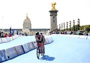2 September 2024; Judith MacCombe, right, and guide Eimear Nicholls of Ireland in action during the women's PTVI race on day five of the Paris 2024 Paralympic Games at Pont Alexandre III in Paris, France. Photo by Ramsey Cardy/Sportsfile