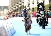 2 September 2024; Judith MacCombe, obscured, and guide Eimear Nicholls of Ireland in action during the women's PTVI race on day five of the Paris 2024 Paralympic Games at Pont Alexandre III in Paris, France. Photo by Ramsey Cardy/Sportsfile