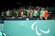 2 September 2024; Ireland supporters cheer on Colin Judge of Ireland before his match against Feng Panfeng of China in the men's singles MS11 round of 16 on day five of the Paris 2024 Paralympic Games at South Paris Arena in Paris, France. Photo by Harry Murphy/Sportsfile