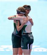 2 September 2024; Judith MacCombe, right, and guide Eimear Nicholls of Ireland after finishing in eighth place during the women's PTVI race on day five of the Paris 2024 Paralympic Games at Pont Alexandre III in Paris, France. Photo by Ramsey Cardy/Sportsfile