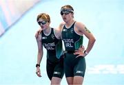 2 September 2024; Chloe MacCombe, left, and guide Catherine A Sands of Ireland after finishing in sixth place in the women's PTVI race on day five of the Paris 2024 Paralympic Games at Pont Alexandre III in Paris, France. Photo by Ramsey Cardy/Sportsfile