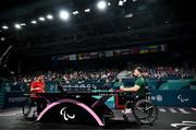 2 September 2024; Colin Judge of Ireland in action against Feng Panfeng of China during their men's singles MS11 round of 16 match on day five of the Paris 2024 Paralympic Games at South Paris Arena in Paris, France. Photo by Harry Murphy/Sportsfile