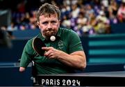 2 September 2024; Colin Judge of Ireland in action against Feng Panfeng of China during their men's singles MS11 round of 16 match on day five of the Paris 2024 Paralympic Games at South Paris Arena in Paris, France. Photo by Harry Murphy/Sportsfile
