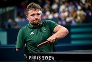 2 September 2024; Colin Judge of Ireland in action against Feng Panfeng of China during their men's singles MS11 round of 16 match on day five of the Paris 2024 Paralympic Games at South Paris Arena in Paris, France. Photo by Harry Murphy/Sportsfile