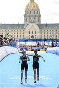 2 September 2024; Chloe MacCombe, left, and guide Catherine A Sands of Ireland in action during the women's PTVI race on day five of the Paris 2024 Paralympic Games at Pont Alexandre III in Paris, France. Photo by Ramsey Cardy/Sportsfile