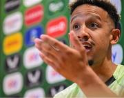 3 September 2024; Callum Robinson during a Republic of Ireland press conference at the FAI Headquarters in Abbotstown, Dublin. Photo by Stephen McCarthy/Sportsfile