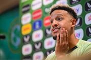 3 September 2024; Callum Robinson during a Republic of Ireland press conference at the FAI Headquarters in Abbotstown, Dublin. Photo by Stephen McCarthy/Sportsfile