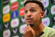 3 September 2024; Callum Robinson during a Republic of Ireland press conference at the FAI Headquarters in Abbotstown, Dublin. Photo by Stephen McCarthy/Sportsfile