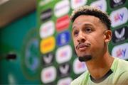 3 September 2024; Callum Robinson during a Republic of Ireland press conference at the FAI Headquarters in Abbotstown, Dublin. Photo by Stephen McCarthy/Sportsfile