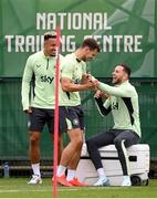 3 September 2024; Players, from left, Callum Robinson, Jayson Molumby and Alan Browne during a Republic of Ireland training session at the FAI National Training Centre in Abbotstown, Dublin. Photo by Stephen McCarthy/Sportsfile