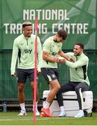 3 September 2024; Players, from left, Callum Robinson, Jayson Molumby and Alan Browne during a Republic of Ireland training session at the FAI National Training Centre in Abbotstown, Dublin. Photo by Stephen McCarthy/Sportsfile