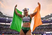3 September 2024; Orla Comerford of Ireland celebrates after winning a bronze medal in the women's T13 100m final on day six of the Paris 2024 Paralympic Games at Stade de France in Paris, France. Photo by Harry Murphy/Sportsfile