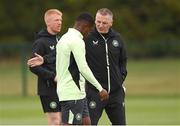 3 September 2024; Head coach Jim Crawford and Aidomo Emakhu during a Republic of Ireland U21's training session at the FAI National Training Centre in Abbotstown, Dublin. Photo by Stephen McCarthy/Sportsfile