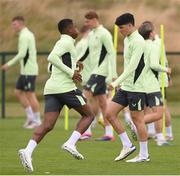 3 September 2024; Anselmo Garcia-MacNulty and Aidomo Emakhu, left, during a Republic of Ireland U21's training session at the FAI National Training Centre in Abbotstown, Dublin. Photo by Stephen McCarthy/Sportsfile
