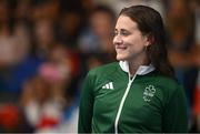 3 September 2024; Róisín Ní Riain of Ireland celebrates after winning bronze in the Women's 200m Individual Medley SM13 Final on day six of the Paris 2024 Paralympic Games at La Defense Arena in Paris, France. Photo by Ramsey Cardy/Sportsfile