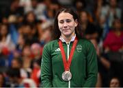 3 September 2024; Róisín Ní Riain of Ireland celebrates after winning bronze in the Women's 200m Individual Medley SM13 Final on day six of the Paris 2024 Paralympic Games at La Defense Arena in Paris, France. Photo by Ramsey Cardy/Sportsfile