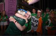 3 September 2024; Bronze medallist Orla Comerford of Ireland is greeted by her mother Siobhán after her women's T13 100m final on day six of the Paris 2024 Paralympic Games at Stade de France in Paris, France. Photo by Harry Murphy/Sportsfile