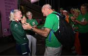 3 September 2024; Bronze medallist Orla Comerford of Ireland is greeted by her parents Siobhán and Ger after her women's T13 100m final on day six of the Paris 2024 Paralympic Games at Stade de France in Paris, France. Photo by Harry Murphy/Sportsfile