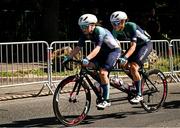 6 September 2024; Katie-George Dunlevy and pilot Linda Kelly, left, during the Women's B road race during the Women's B road race on day nine of the Paris 2024 Paralympic Games at Clichy-sous- Bois in Paris, France. Photo by Harry Murphy/Sportsfile