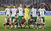 6 September 2024; The Republic of Ireland team, back row, from left to right, Sean Roughan, Anselmo Garcia MacNulty, Connor O’Riordan, Joshua Keeley, James Abankwah and Sinclair Armstrong. Front row, from left to right, Matthew Healy, Sam Curtis, Joe Hodge, Aidomo Emakhu and Andrew Moran before the UEFA European U21 Championship qualifier match between Turkiye and Republic of Ireland at Esenler Stadium in Istanbul, Turkey. Photo by Gokhan Kilincer/Sportsfile