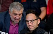 6 September 2024; FAI President Paul Cooke, left, and FAI director of football Marc Canham before the SSE Airtricity Men's Premier Division match between Bohemians and Shelbourne at Dalymount Park in Dublin. Photo by Seb Daly/Sportsfile