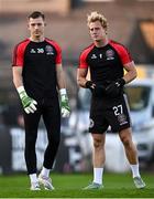 6 September 2024; Bohemians goalkeepers James Talbot, right, and Kacper Chorazka before the SSE Airtricity Men's Premier Division match between Bohemians and Shelbourne at Dalymount Park in Dublin. Photo by Seb Daly/Sportsfile