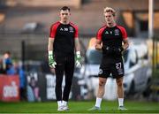 6 September 2024; Bohemians goalkeepers James Talbot, right, and Kacper Chorazka before the SSE Airtricity Men's Premier Division match between Bohemians and Shelbourne at Dalymount Park in Dublin. Photo by Seb Daly/Sportsfile