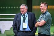 7 September 2024; FAI President Paul Cooke, left, and Republic of Ireland head coach Heimir Hallgrimsson before the UEFA Nations League B Group 2 match between Republic of Ireland and England at Aviva Stadium in Dublin. Photo by Ben McShane/Sportsfile
