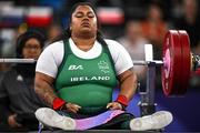 7 September 2024; Britney Arendse of Ireland after her third lift in the women's 79kg final on day ten of the Paris 2024 Paralympic Games at Porte de la Chapelle Arena in Paris, France. Photo by Harry Murphy/Sportsfile