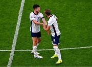7 September 2024; Declan Rice of England, left, refuses to take the captain's armband from team captain Harry Kane as Kane is substituted during the UEFA Nations League B Group 2 match between Republic of Ireland and England at Aviva Stadium in Dublin. Photo by Tyler Miller/Sportsfile