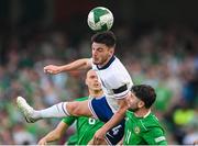 7 September 2024; Declan Rice of England in action against Robbie Brady of Republic of Ireland during the UEFA Nations League B Group 2 match between Republic of Ireland and England at Aviva Stadium in Dublin. Photo by Stephen McCarthy/Sportsfile