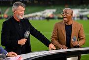 7 September 2024; ITV pundits, former Republic of Ireland captain Roy Keane, left, and former England player Ian Wright after the UEFA Nations League B Group 2 match between Republic of Ireland and England at Aviva Stadium in Dublin. Photo by Stephen McCarthy/Sportsfile